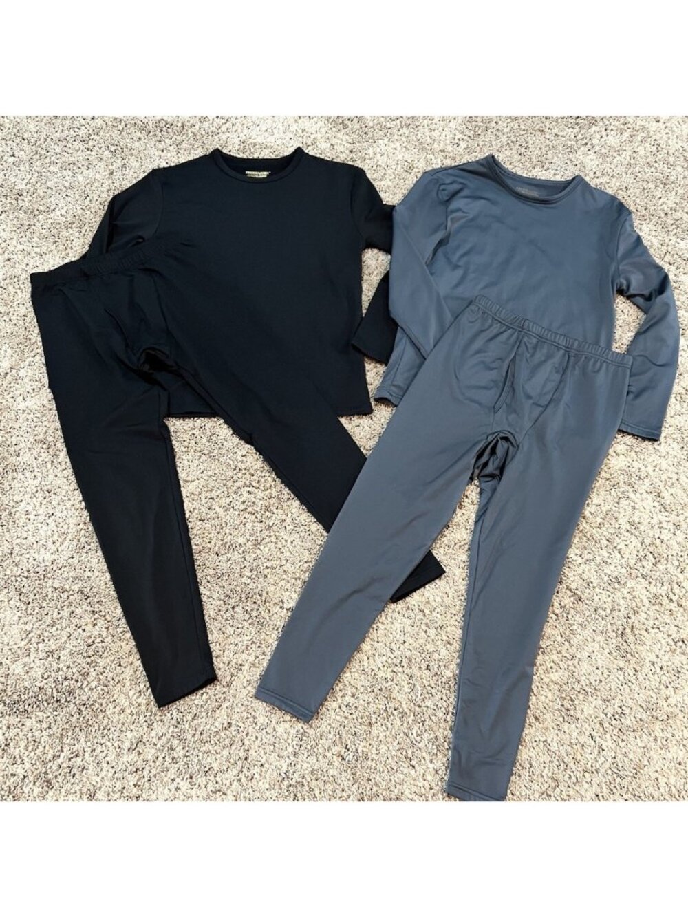 2 Sets Thermajohn~Long Johns Thermal Underwear Base Layer Set ~ Black/Gray~  XS